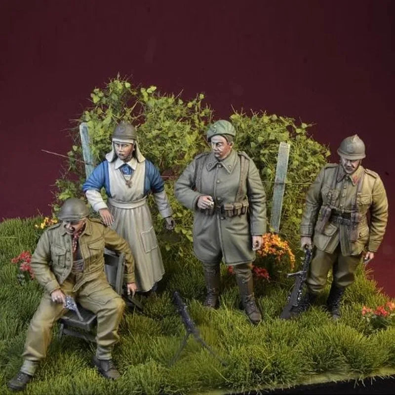 1/35 WWI French Army Soldiers and Women, 4 Figures, Resin Model Figure Kit, Unassembled and Unpainted