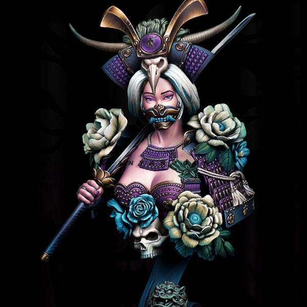 1/10 Horned Demon Sorceress with Skull Roses, Resin Model Bust Kit, Fantasy Theme, Unassembled and Unpainted