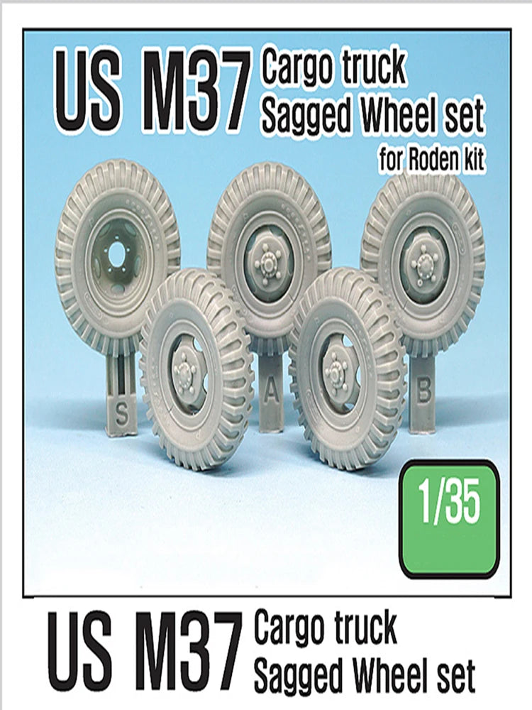 1/35 WWII US M37 Cargo Truck Sagging Wheel Set, Resin Model Accessory Kit, Unpainted