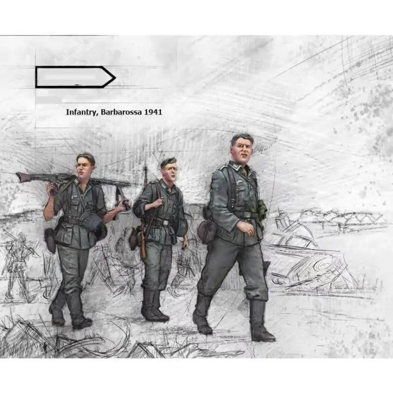 1/35 WWII German Infantry Advancing with Spade, 9 Figures, Resin Model Figure Kit, Unassembled and Unpainted