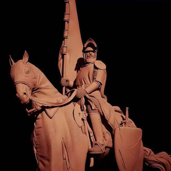 1/24 Medieval Crusader Knight on Horseback, Resin Model Diorama Kit, Unassembled and Unpainted