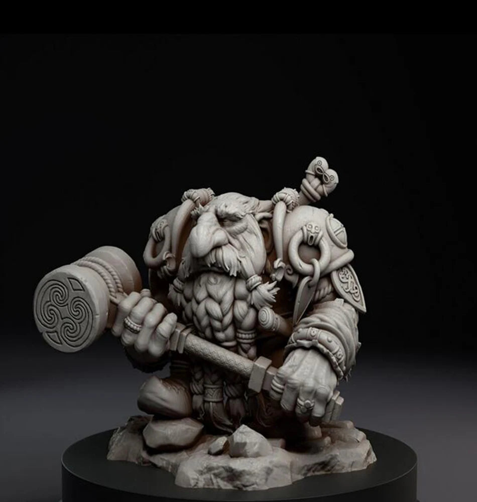 1/24 Dwarf Warrior with Braided Beard and Ornate Shield, Resin Model Figure Kit, Fantasy Theme, Unassembled and Unpainted