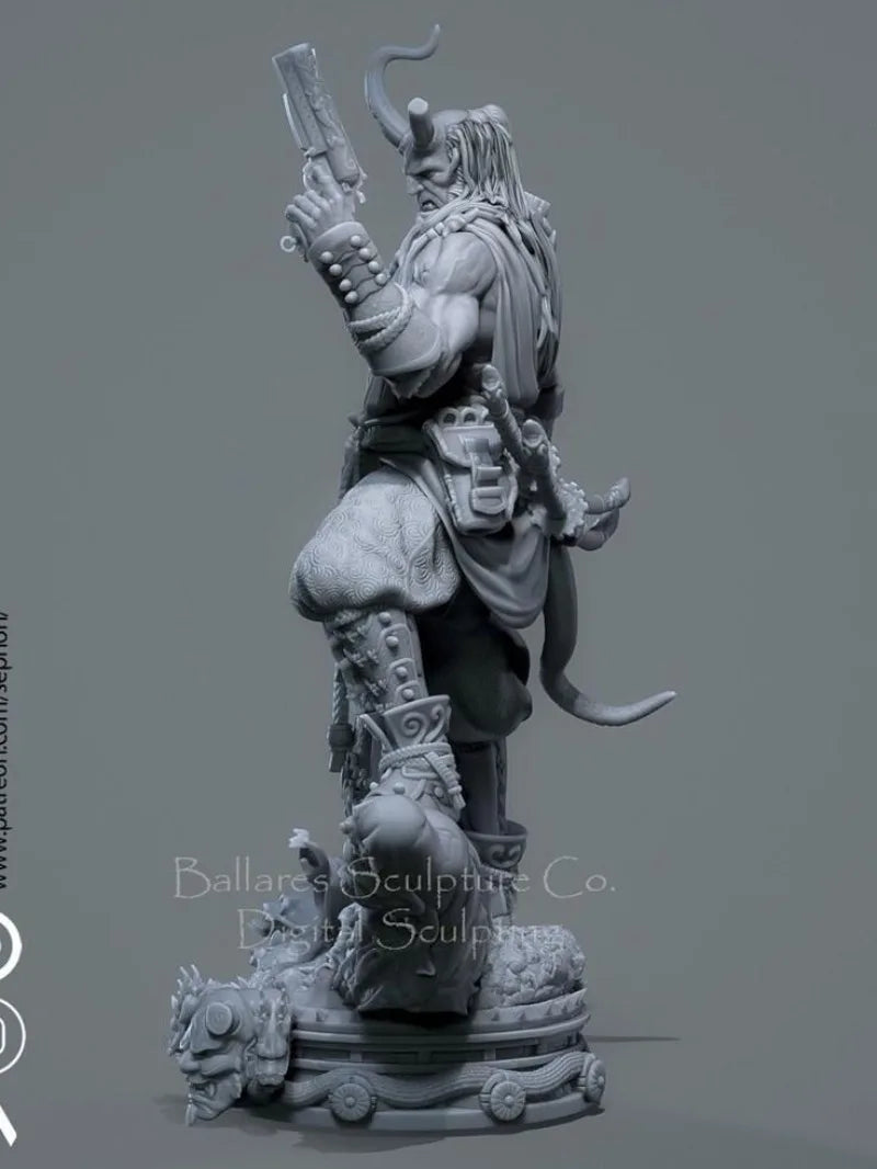 1/24 Horned Demon Warrior with Ornate Armor, Resin Model Figure Kit, Fantasy Theme, Unassembled and Unpainted