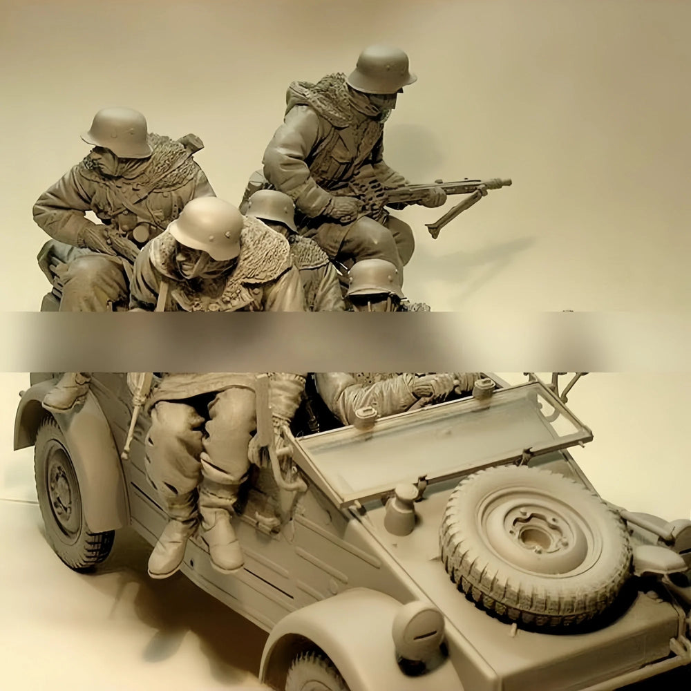 120mm WWII Combat Squad, 5 Figures, Resin Model Figure Kit, Unassembled and Unpainted