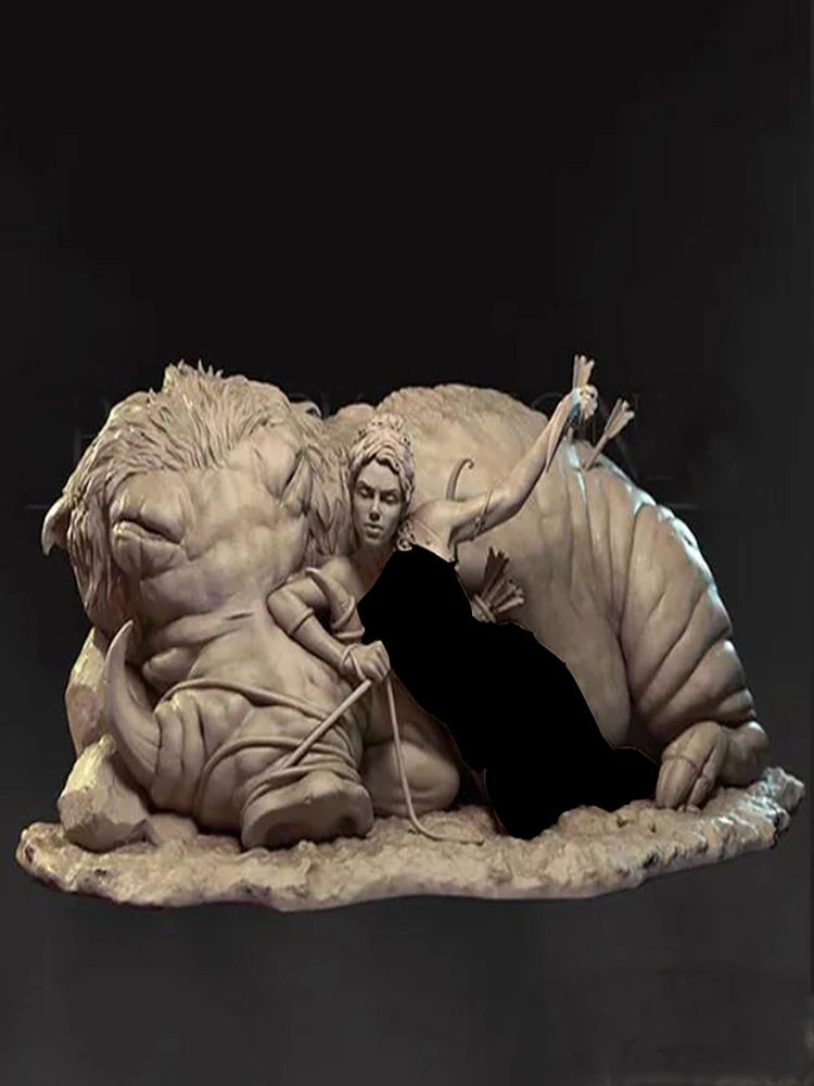1/24 Ancient Fantasy Cavalry Officer with Elephant, 2 Figures, Resin Model Figure Kit, Unassembled and Unpainted