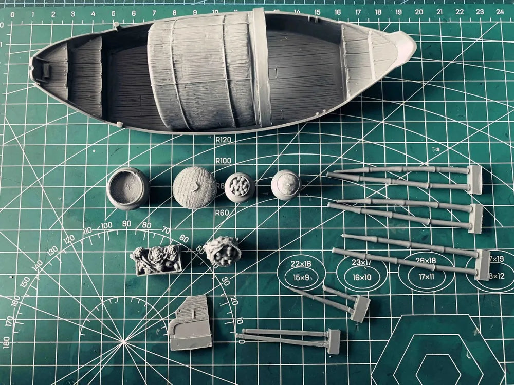 1/35 Vietnam War River Patrol Sampan, 4 Figures, Resin Model Ship Kit, Unassembled and Unpainted