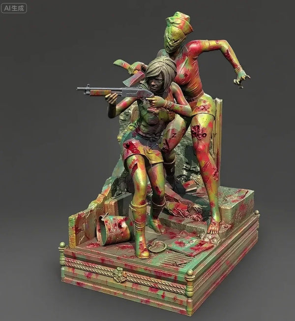 75mm Fantasy Female Warrior & Soldier, 2 Figures, Resin Model Figure Kit, Unassembled and Unpainted