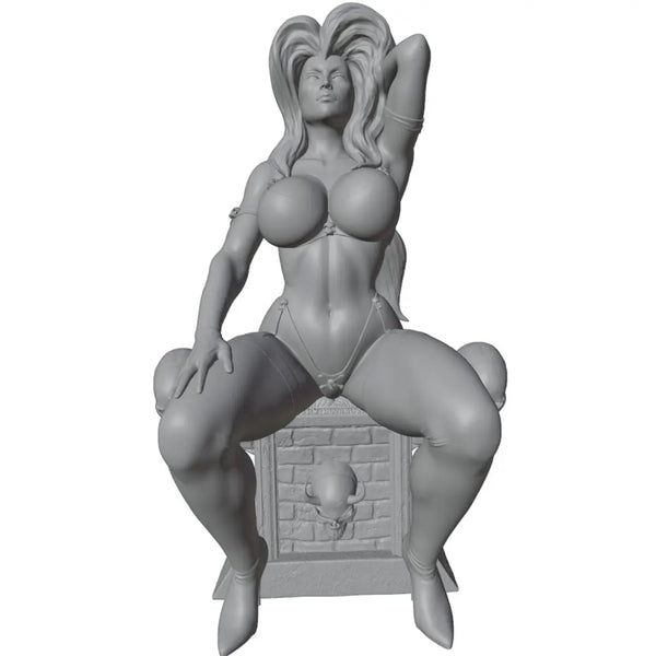 75mm Long-Haired Pin-up Seated on Pedestal, Resin Model Figure Kit, Unassembled and Unpainted