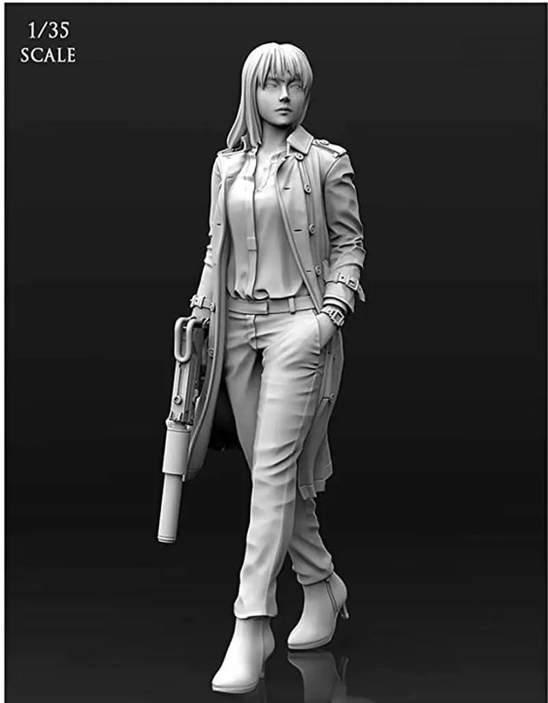 1/35 Modern Female Operative with Rifle and Pleated Skirt, Resin Model Figure Kit, Unassembled and Unpainted