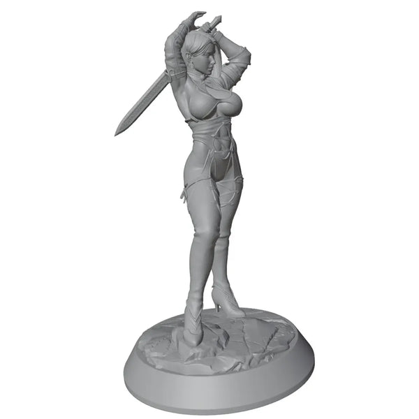 75mm Swordswoman in Overhead Attack Pose, Resin Model Figure Kit, Unassembled and Unpainted