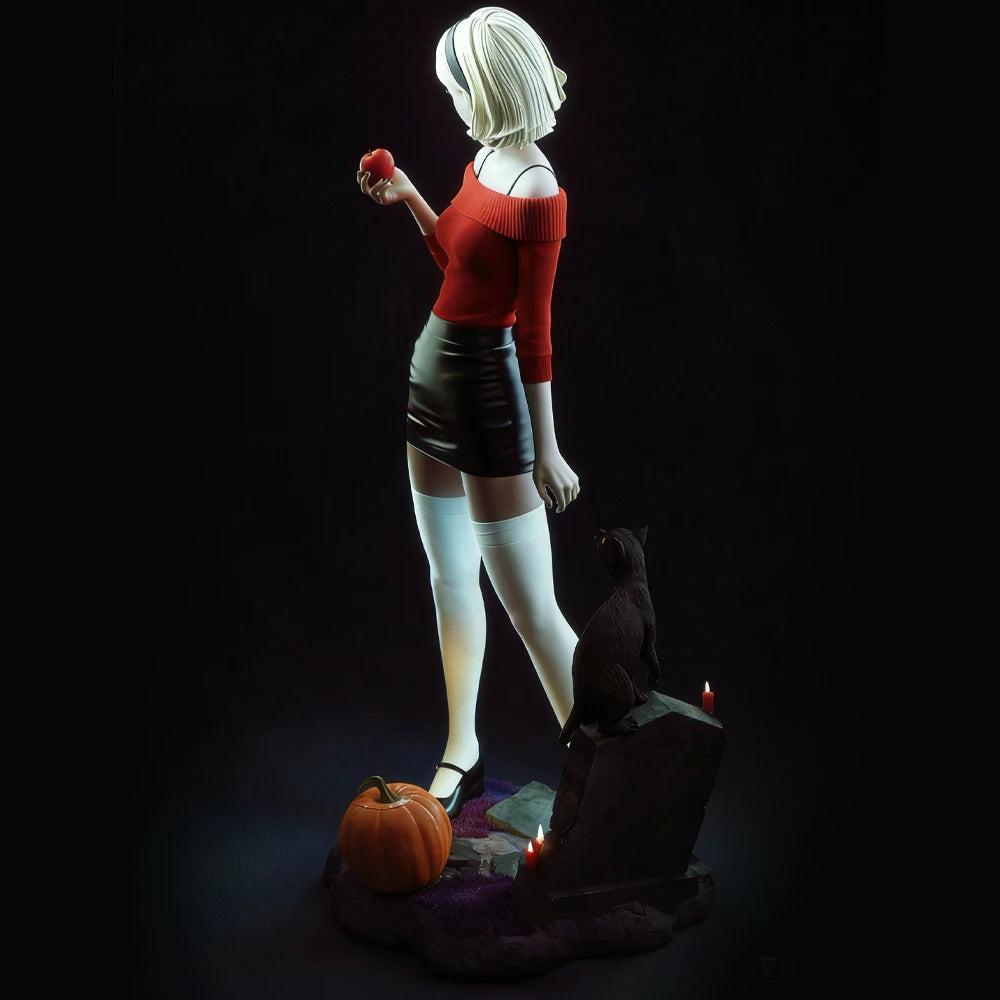 1/24 Witch Girl with Cat and Pumpkins, Resin Model Diorama Kit, Unassembled and Unpainted