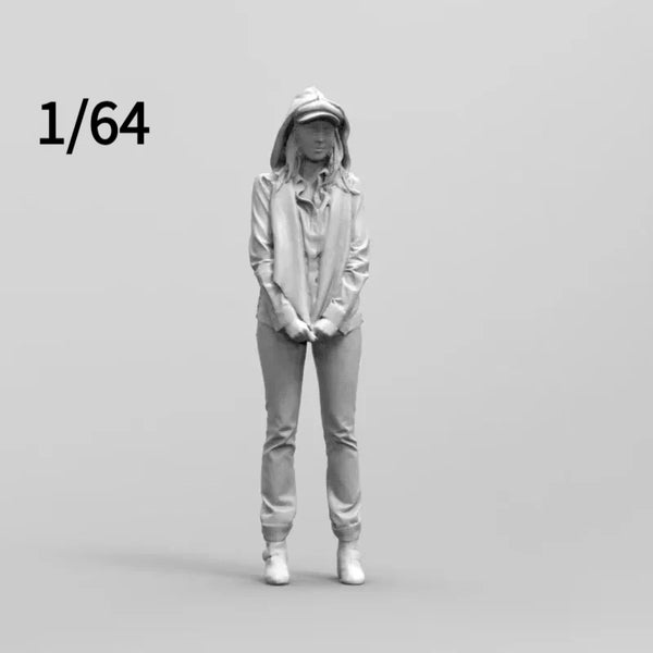 1/64 Girl in Hoodie, Resin Model Figure Kit, Anime Theme, Unassembled and Unpainted