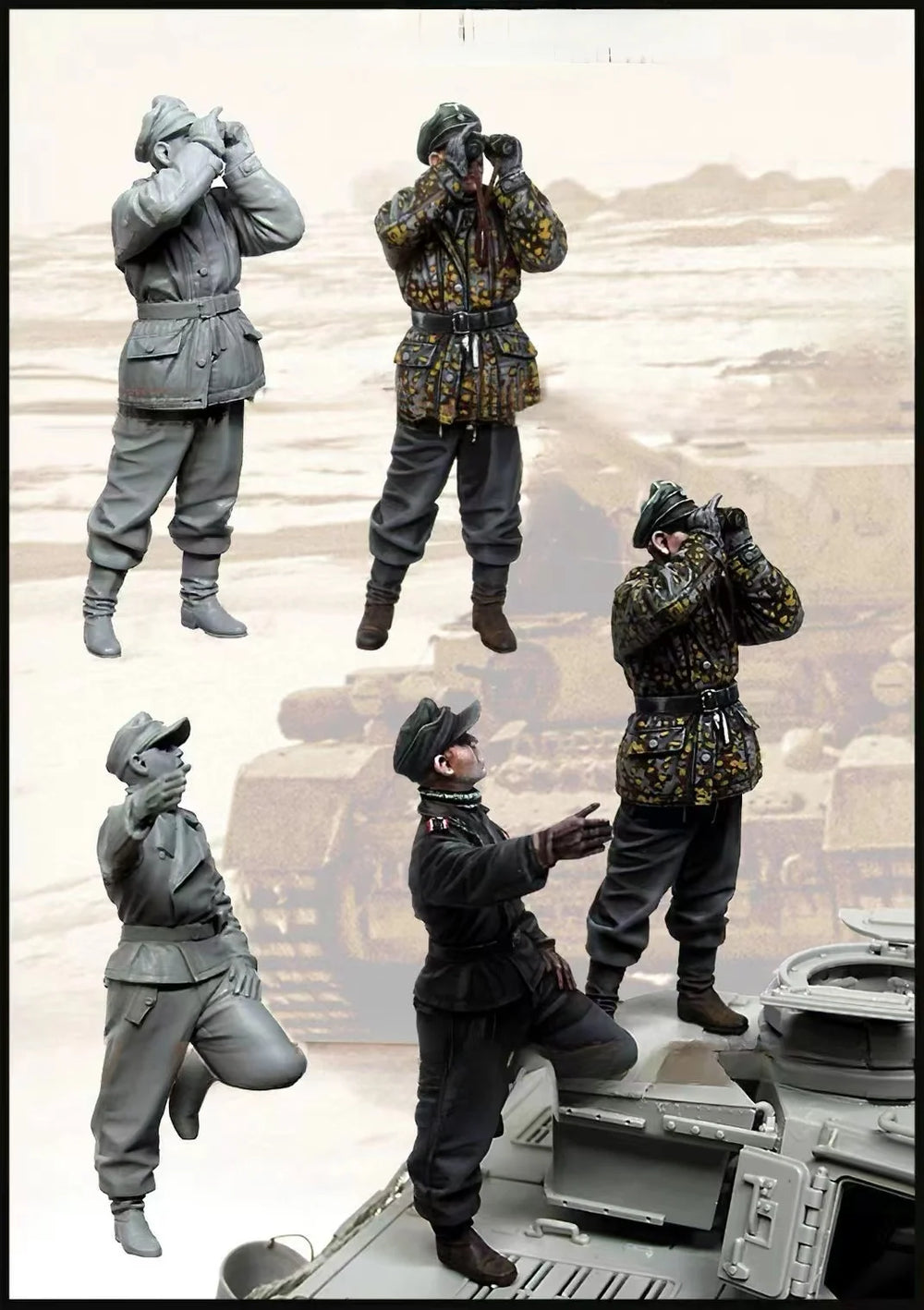 1/35 WWII German Panzer Command Group, 6 Figures, Resin Model Figure Kit, Unassembled and Unpainted