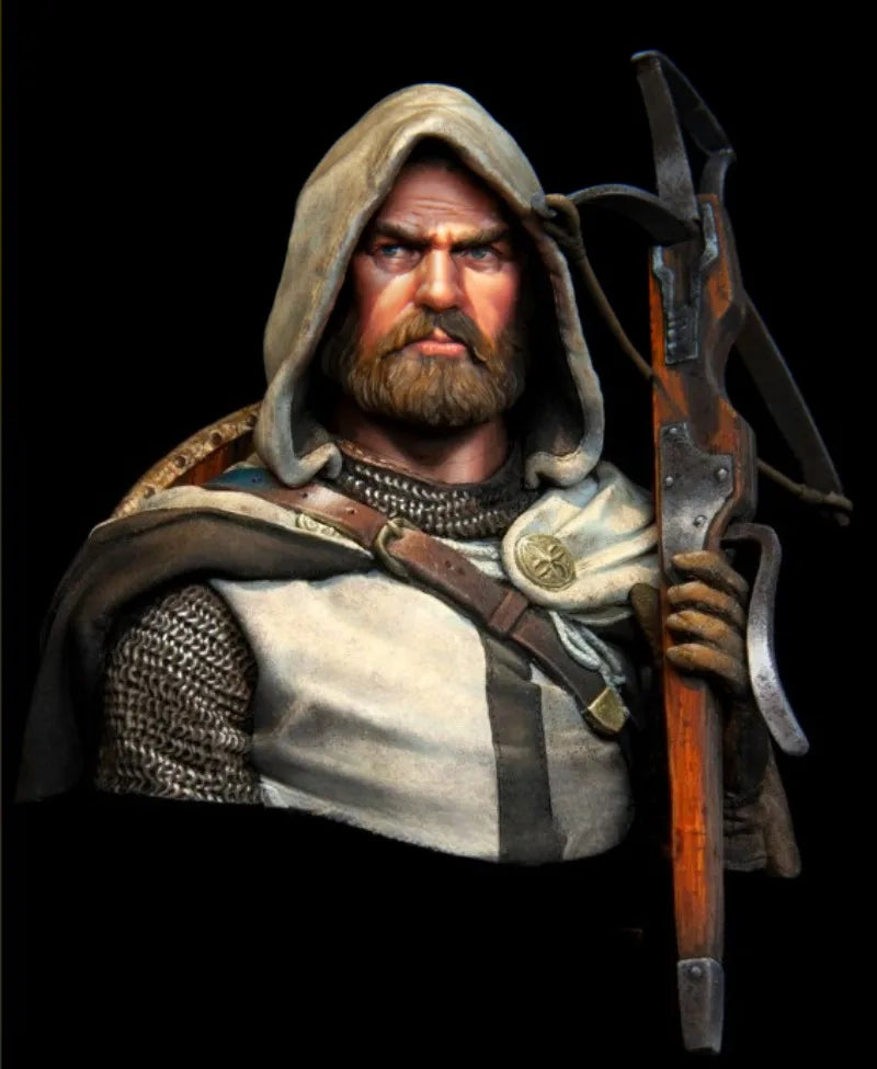 1/10 Medieval Teutonic Crossbowman with Hooded Cloak, Resin Model Bust Kit, Unassembled and Unpainted