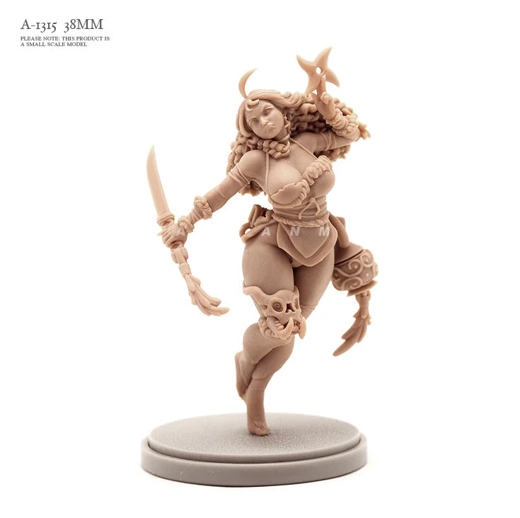 38mm Horned Demon Lunging with Curved Blade, Resin Model Figure Kit, Fantasy Theme, Unassembled and Unpainted