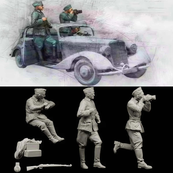 1/35 WWII German MG Team and Riflemen, 3 Figures, Resin Model Figure Kit, Unassembled and Unpainted