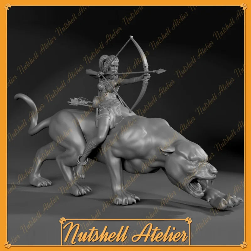1/24 Female Archer with Mount, Resin Model Figure Kit, Fantasy Theme, Unassembled and Unpainted