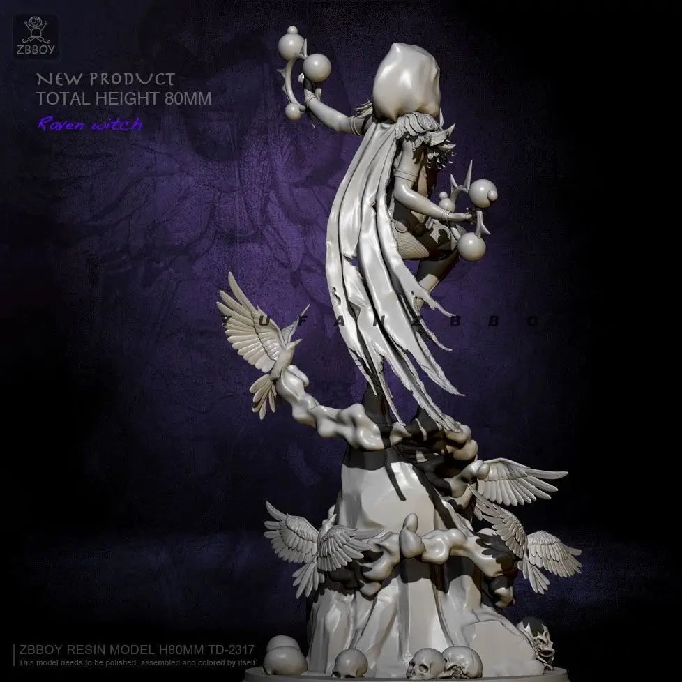 80mm Raven Witch, Resin Model Figure Kit, Fantasy Theme, Unassembled and Unpainted