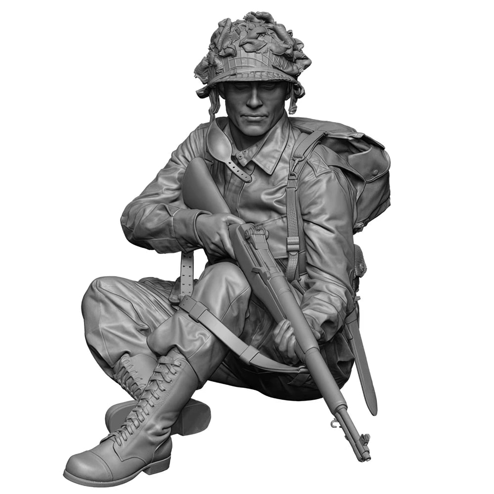 1/35 WWII US Paratrooper in Combat Crouch, Resin Model Figure Kit, Unassembled and Unpainted