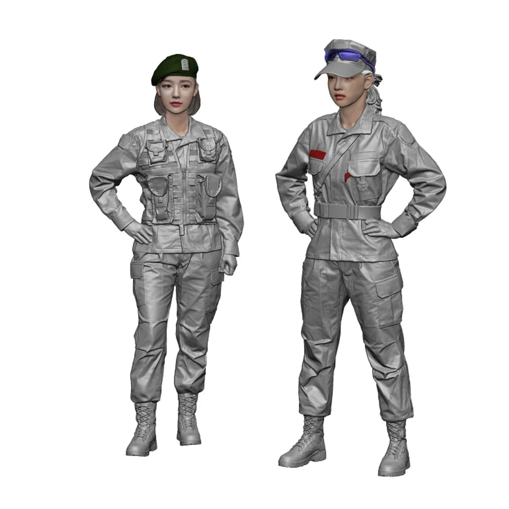1/35 Modern Female Soldier Set, 2 Figures, Resin Model Figure Kit, Unassembled and Unpainted