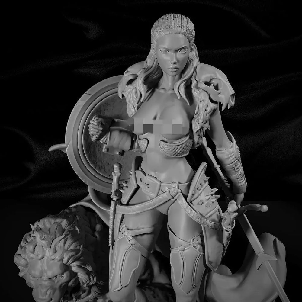 38mm Princess Warrior & Beast, Resin Model Figure Kit, Fantasy Theme, Unassembled and Unpainted