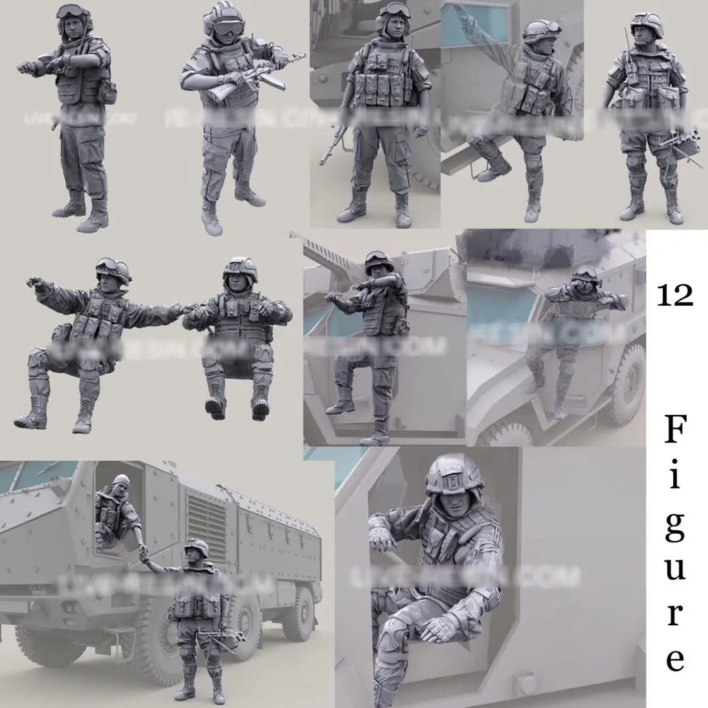 1/35 Modern Infantry Squad Climbing and Engaging, 12 Figures, Resin Model Figure Kit, Unassembled and Unpainted