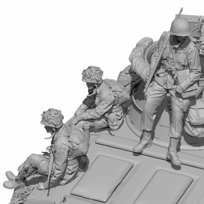 1/35 WWII U.S. Army Soldiers & Vehicle, 7 Figures, Resin Model Figure Kit, Unassembled and Unpainted