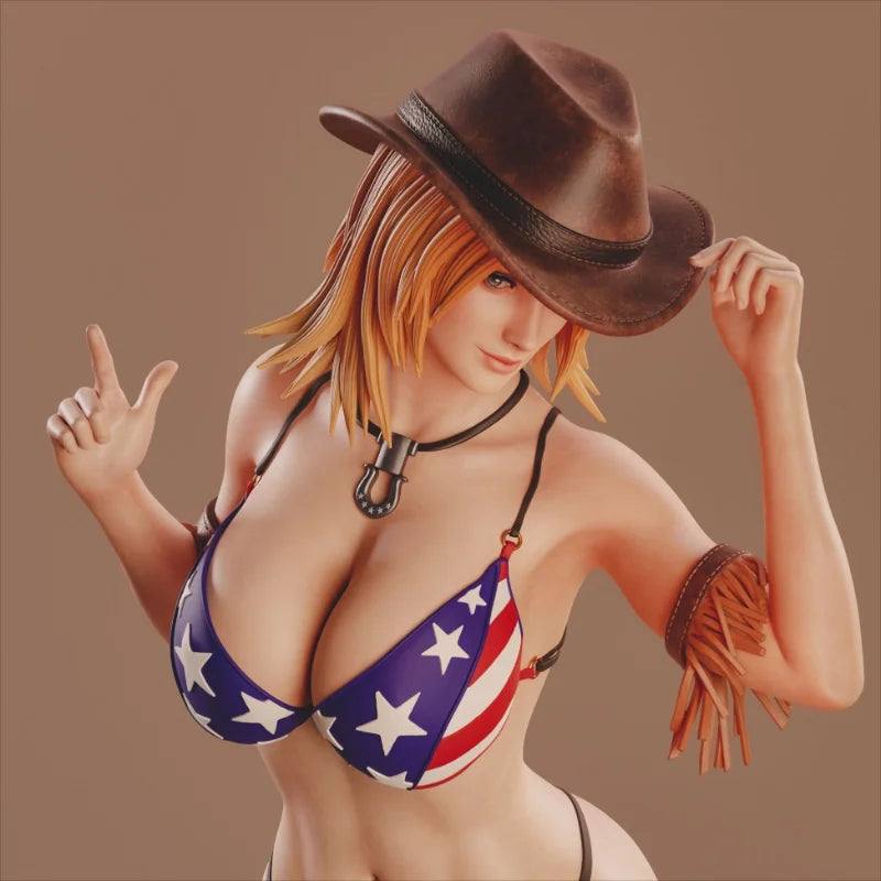 1/24 Western Cowgirl with American Flag Bikini, Resin Model Figure Kit, Unassembled and Unpainted