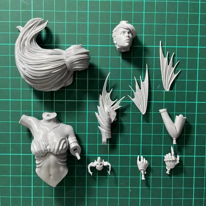 1/10 Winged Dark Sorceress in Ornate Armor, Resin Model Bust Kit, Fantasy Theme, Unassembled and Unpainted