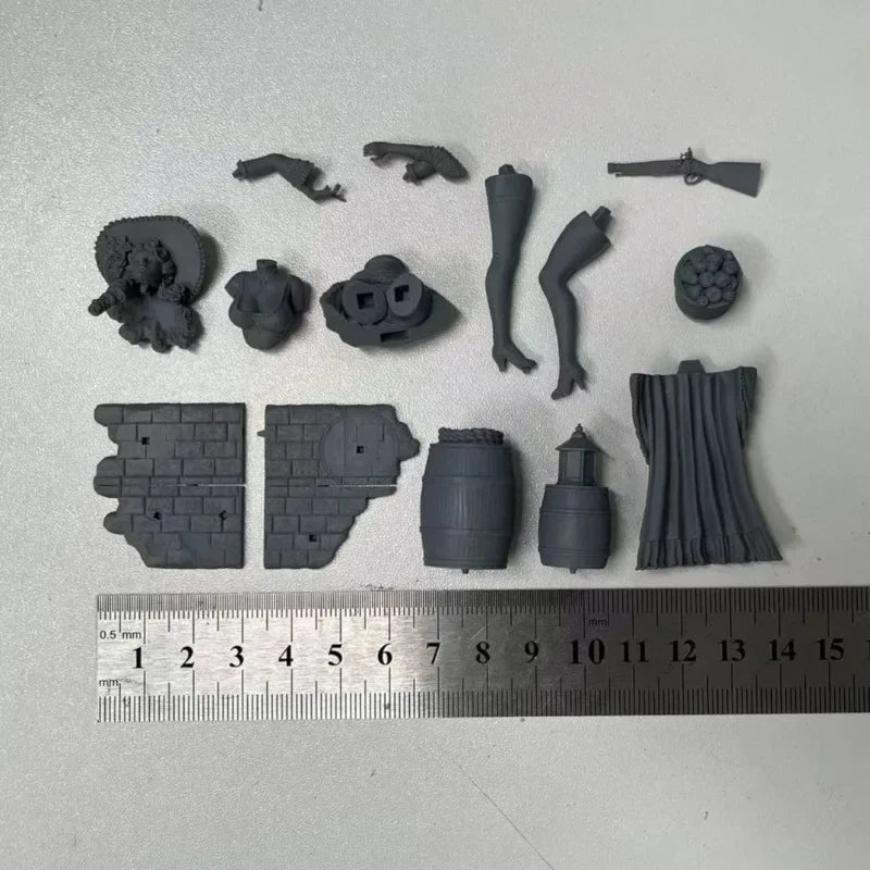 1/24 Red-Haired Pirate in Crimson Corset, Resin Model Figure Kit, Fantasy Theme, Unassembled and Unpainted