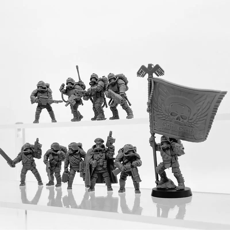 28mm Grim Guard Ironclads, 18 Figures, Resin Model Figure Kit, Sci-Fi Theme, Unassembled and Unpainted