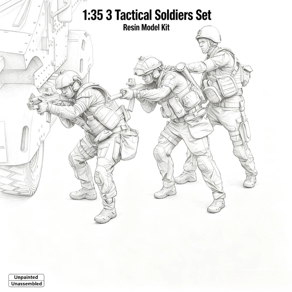 1/35 Modern Tactical Team Vehicle Assault, 3 Figures, Resin Model Figure Kit, Unassembled and Unpainted