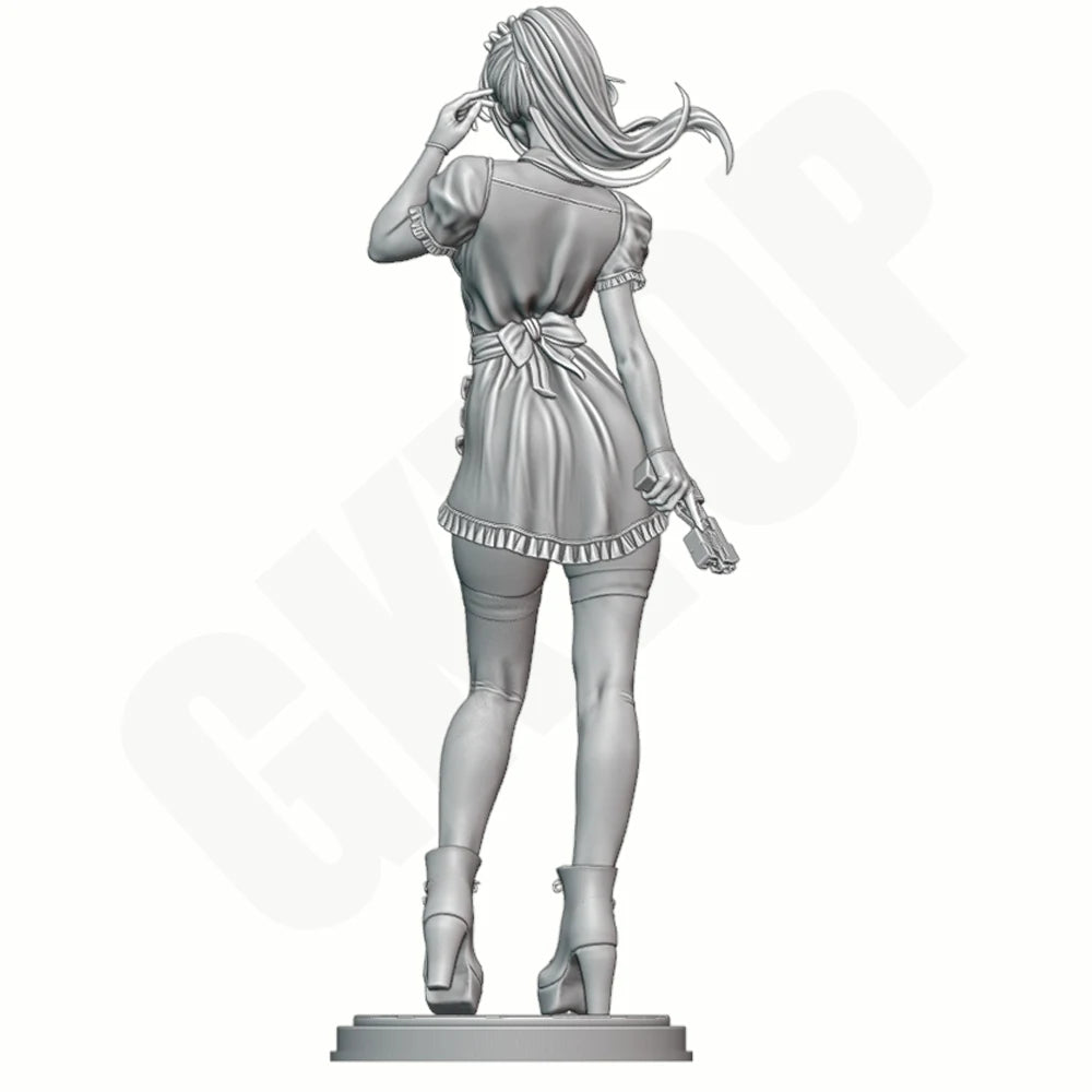 1/24 Maid with Gun, Resin Model Figure Kit, Anime Theme, Unassembled and Unpainted