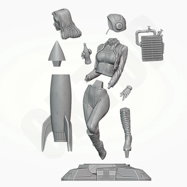 1/24 Cold War Retro Sci-Fi Pinup Astronaut, Resin Model Figure Kit, Unassembled and Unpainted
