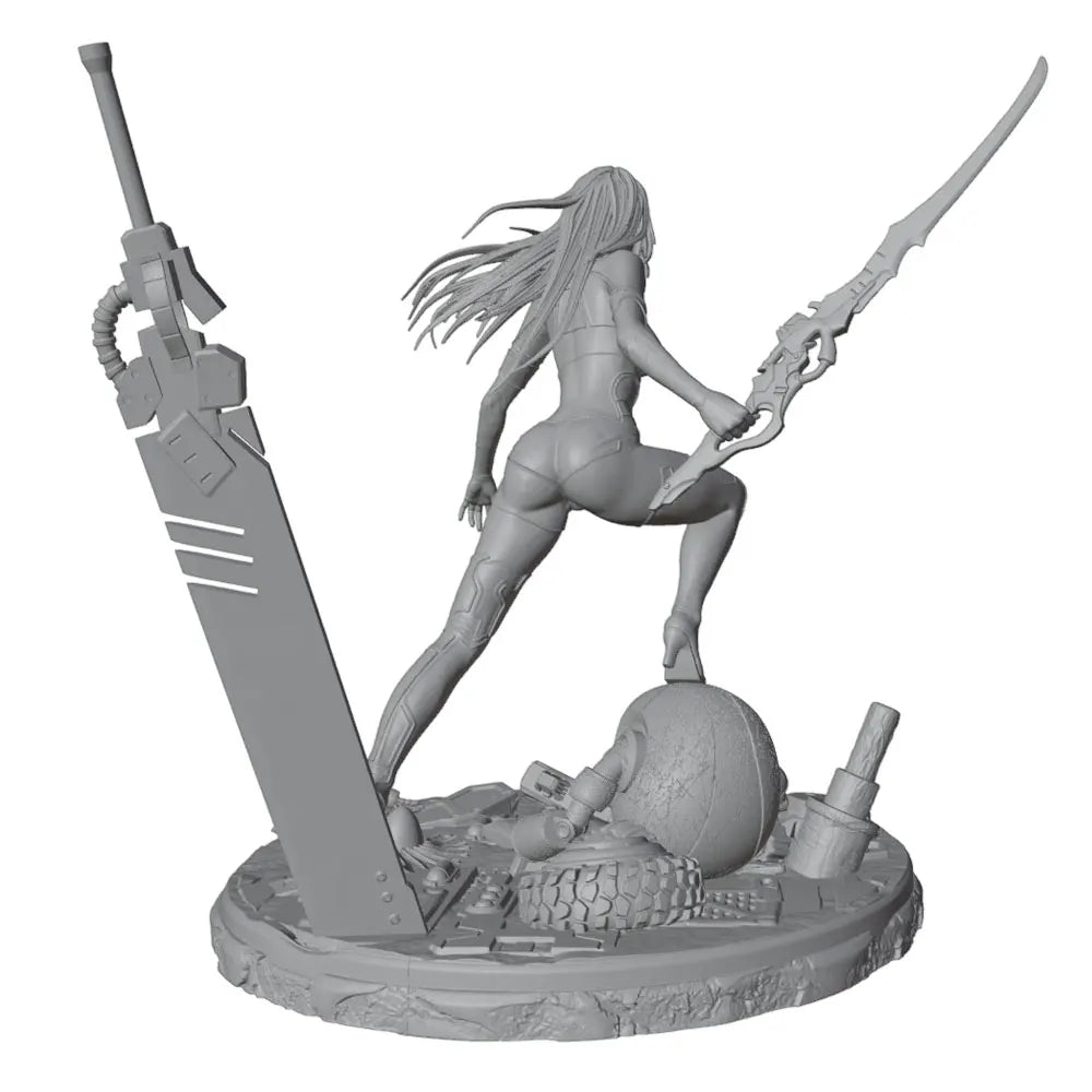1/24 Female Warrior with Dual Blades on Skull Base, Resin Model Figure Kit, Fantasy Theme, Unassembled and Unpainted