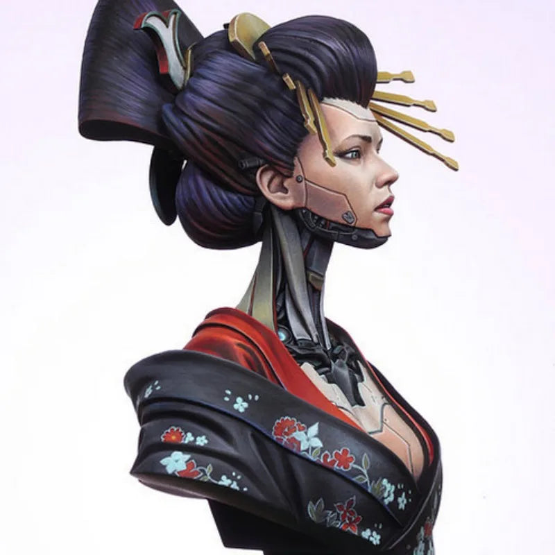 1/10 Female Geisha Robot Queen, Resin Model Bust Kit, Fantasy Theme, Unassembled and Unpainted