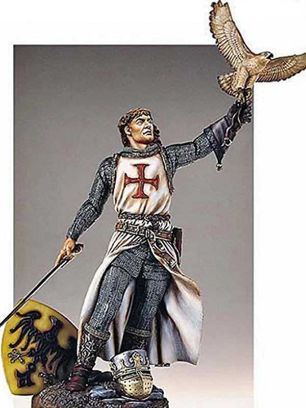 1/18 Medieval Crusader Knight Raising Falcon, Resin Model Figure Kit, Unassembled and Unpainted
