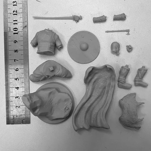 1/24 Medieval Bearded Viking Warrior with Sword and Shield, Resin Model Figure Kit, Unassembled and Unpainted