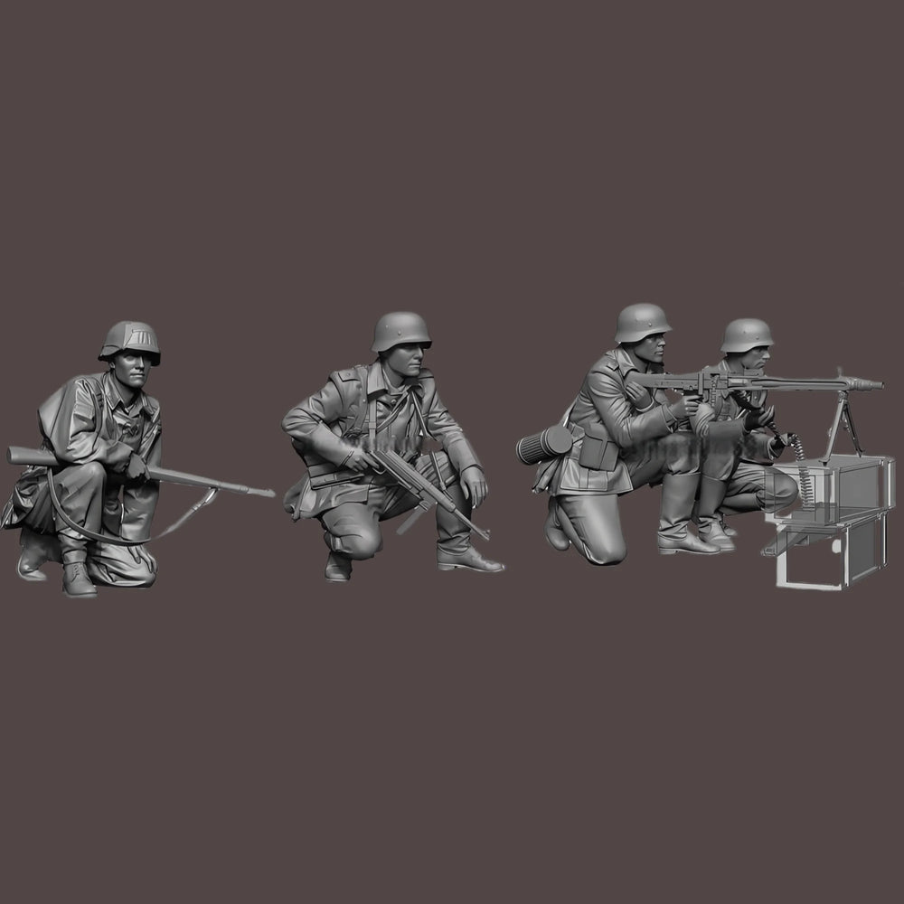 1/35 WWII German Infantry Machine Gun Crew, 4 Figures, Resin Model Figure Kit, Unassembled and Unpainted
