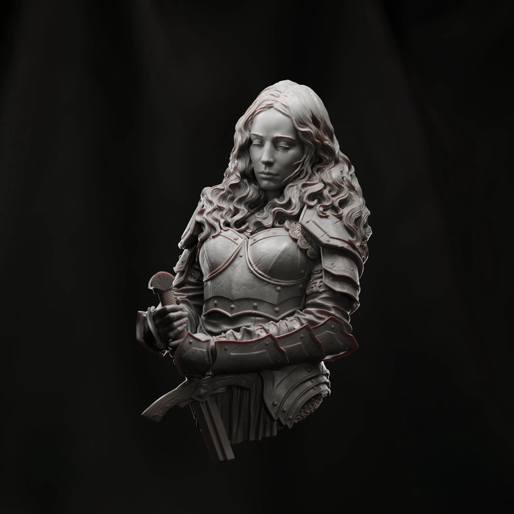 1/12 Medieval Female Warrior with Ornate Pauldrons and Wavy Hair, Resin Model Bust Kit, Unassembled and Unpainted