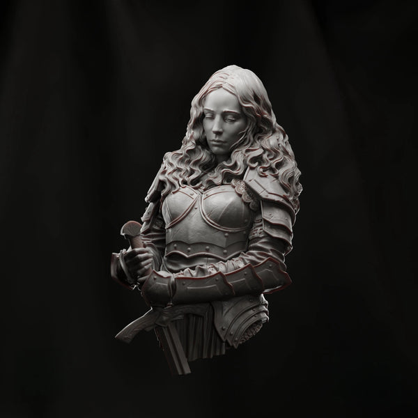 1/12 Medieval Female Warrior with Ornate Pauldrons and Wavy Hair, Resin Model Bust Kit, Unassembled and Unpainted