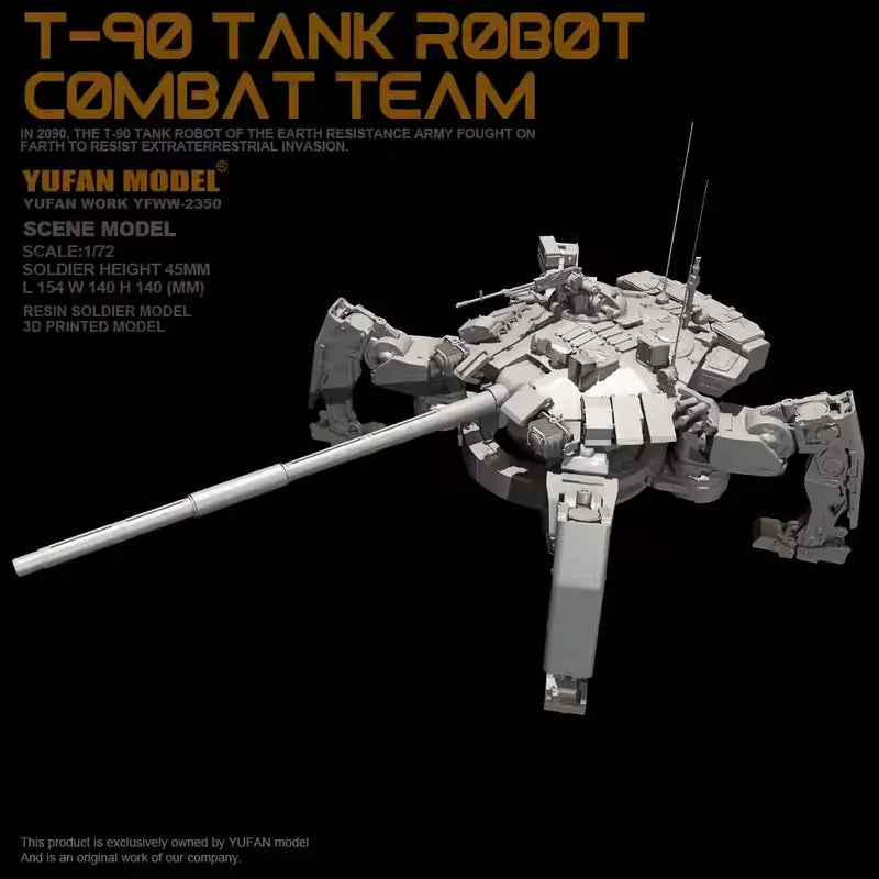 1/72 T-90 Combat Mech Urban, 8 Figures, Resin Model Diorama Kit, Sci-Fi Theme, Unassembled and Unpainted