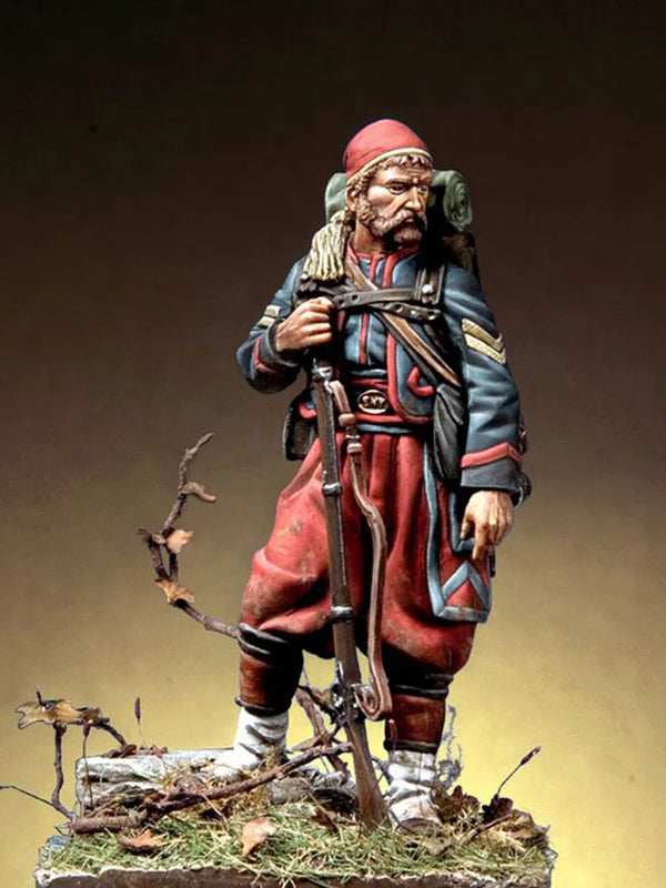 54mm Ancient Bearded Traveler with Red Cap and Staff, Resin Model Figure Kit, Unassembled and Unpainted