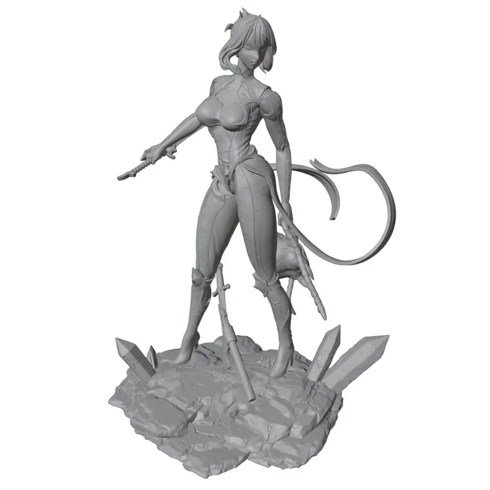 1/24 Female Warrior with Tail, Resin Model Figure Kit, Anime Theme, Unassembled and Unpainted
