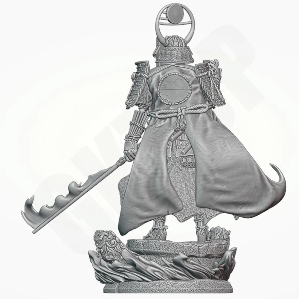 1/24 Female Samurai Warrior with Crescent Helm and Naginata, Resin Model Figure Kit, Fantasy Theme, Unassembled and Unpainted