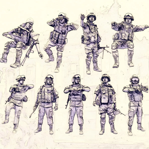 1/35 Modern Tactical Operators in Combat Assault, 9 Figures, Resin Model Figure Kit, Unassembled and Unpainted