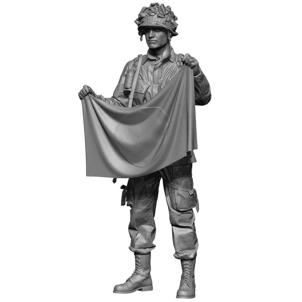 1/35 WWII US Paratrooper with Poncho, Resin Model Figure Kit, Unassembled and Unpainted