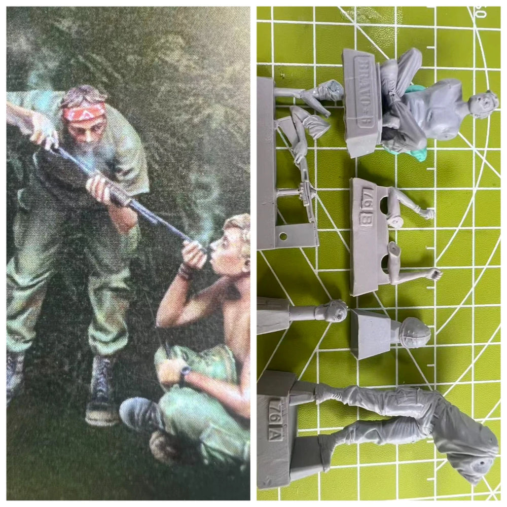 1/35 WWII American Combat Scene, 3 Figures, Resin Model Diorama Kit, Unassembled and Unpainted