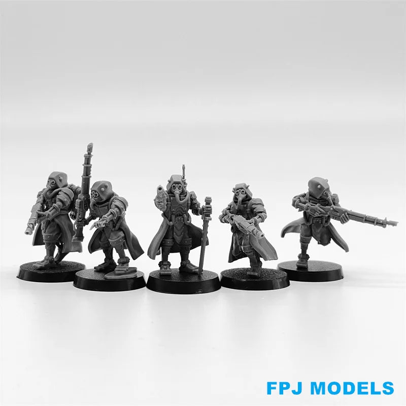 28mm Scavenger Stalkers, 5 Figures, Resin Model Figure Kit, Sci-Fi Theme, Unassembled and Unpainted