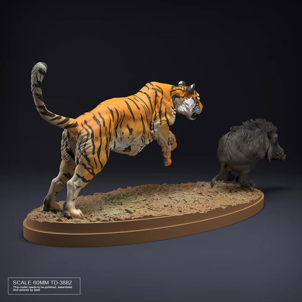 60mm Tiger and Wild Boar, 2 Figures, Resin Model Creature Kit, Wildlife Theme, Unassembled and Unpainted